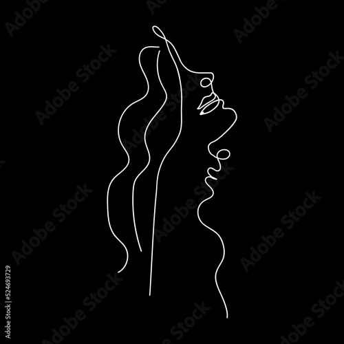 Elegant linear sketch of the abstract silhouette of a male and female face. Drawing in a minimalist style on a black and white background. Suitable for print, logo, decorative design. Vector illustrat