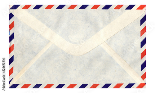 A nice vintage airmail letter envelope, back side, stripes on the margins and lots of copy space. Isolated.
