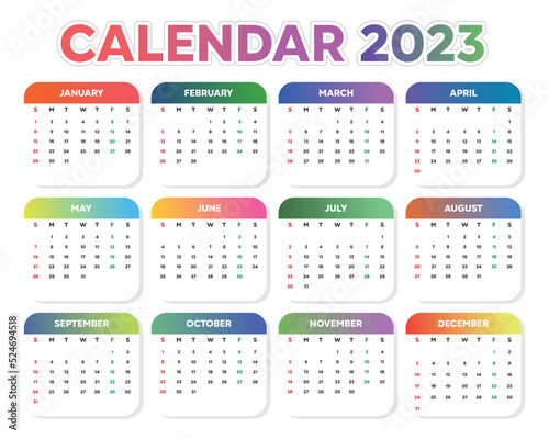 Flat 2023 colorfull calendar template