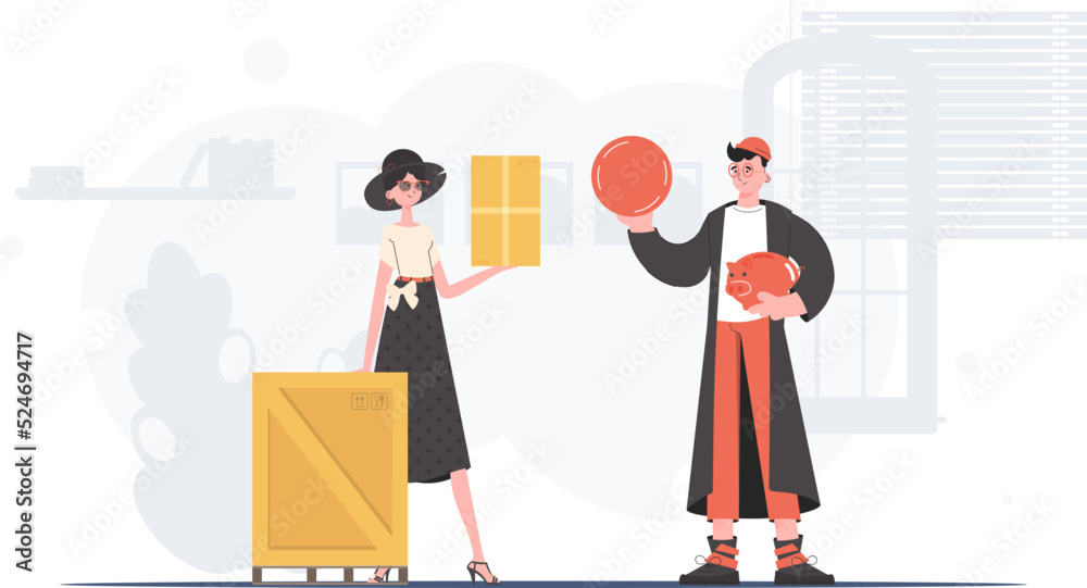 Parcel delivery concept. Trendy cartoon style. Vector illustration.