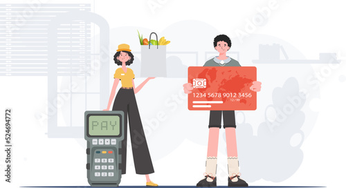 The concept of food delivery to the house. Vector illustration. Trendy cartoon style.