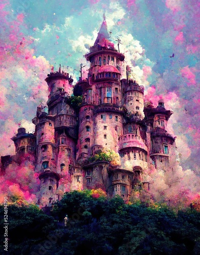 colorful fantasy castle, big castle from a children fairytale book