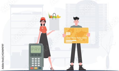 The concept of food delivery to the house. Vector. Cartoon style.