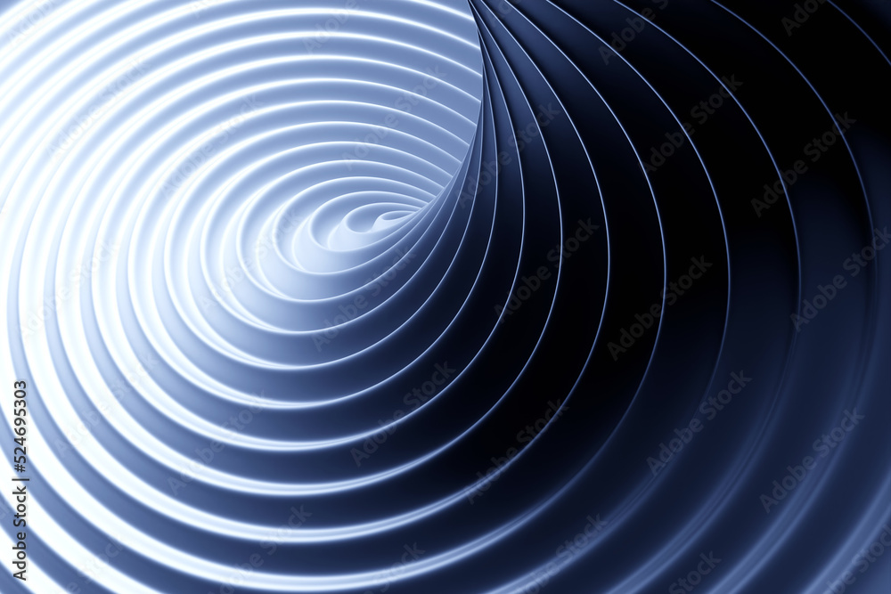 Fototapeta premium 3D illustration blue stripes in the form of wave waves, futuristic background.