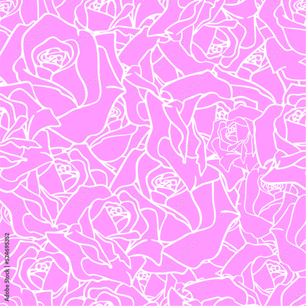 seamless abstract white contour pattern of rose buds on a pink background, texture, design seamless abstract white contour pattern of rose buds on a pink background, texture, design