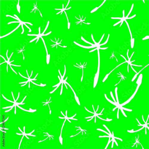 Fototapeta Naklejka Na Ścianę i Meble -  seamless floral pattern of white contour flowers on a bright light green background, texture, repeat pattern, design