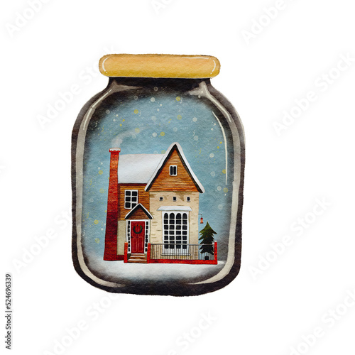 house in the glass.Merry Christmas house in jar 