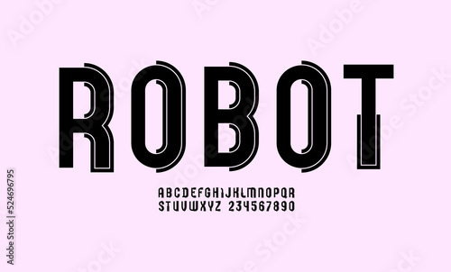 Concept font, black alphabet, trendy letters and numbers made of outline and pieces, vector illustration 10EPS