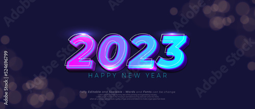 Editable text effect happy new year 2023 with neon style illustrations