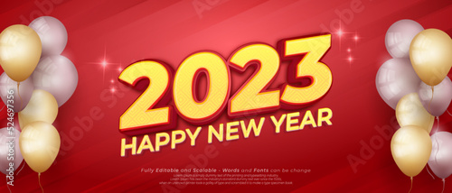 Happy new year 2023 with editable three dimension text style