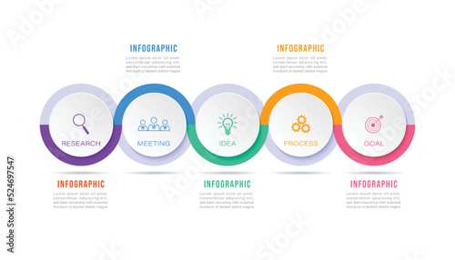Timeline infographic design element and number options. Business concept with 5 steps. Can be used for workflow layout, diagram, Vector business template for presentation. © jirawatp