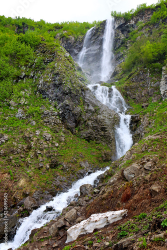 Polikarya Waterfall, located on the slope of Mount Aibga, in Krasnaya Polyana, Sochi. The height of the waterfall is 70 meters	
