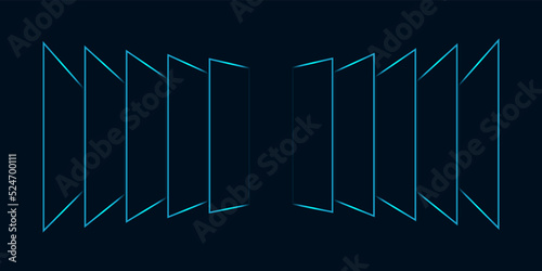 Abstract perspective rectangles line frame overlay pattern by green blue colors on dark background. Vector illustration in concept AI technology, modern science.