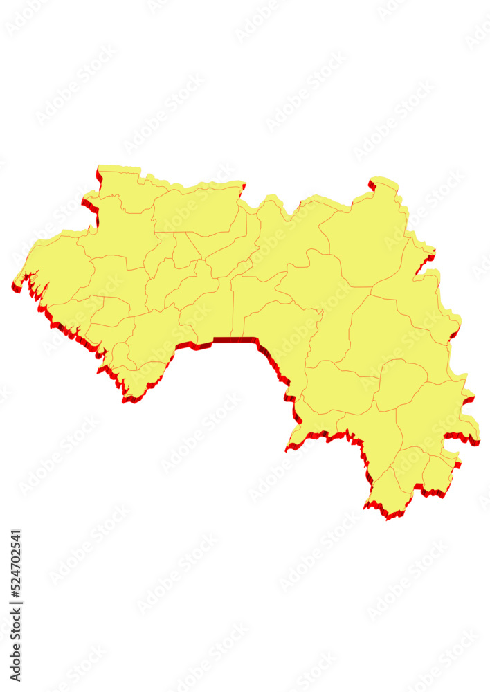  Illustration of the map of Guinea with Unitary District, Region, Province, Municipality, Federal District, Division, Department, Commune Municipality, Canton Map 3D
