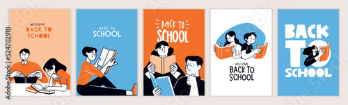 Set of back to school posters. Vector illustration concepts for graphic and web design, business presentation, marketing and print material. International education day, world book day, teachers day.