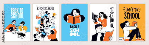Set of back to school posters. Vector illustration concepts for graphic and web design, business presentation, marketing and print material. International education day, world book day, teachers day. photo