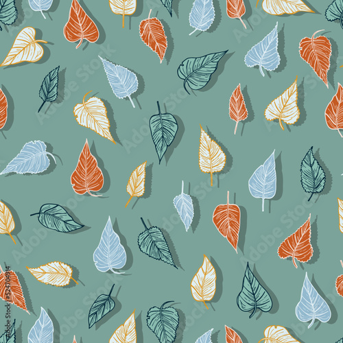 seasonal autumn fallen yellowed leaves vector seamless pattern for fabrics, prints, packaging and cards