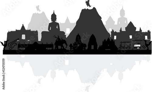 Buriram capital city silhouette isolated from white background