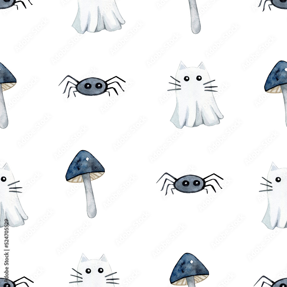 Fototapeta premium Magical Halloween watercolor seamless pattern