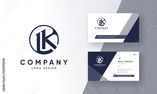 Round LK or KL Combination Initial Letters monogram logo design with fresh business card design