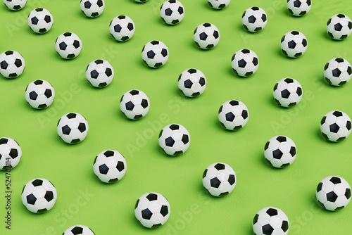 abstract background. patterns of soccer balls on a green background. 3d render. 3d illustration