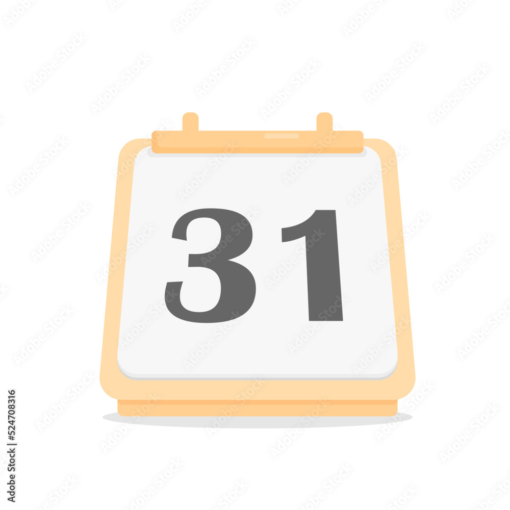 Simple tear-off calendar with pieces of paper and written day 31 last of month. Countdown time and work planning, business, seasons, holidays. Flat vector illustration isolated on white background. Simple tear-off calendar with pieces of paper and written day 31 last of month. Countdown time and work planning, business, seasons, holidays. Flat vector illustration isolated on white background.