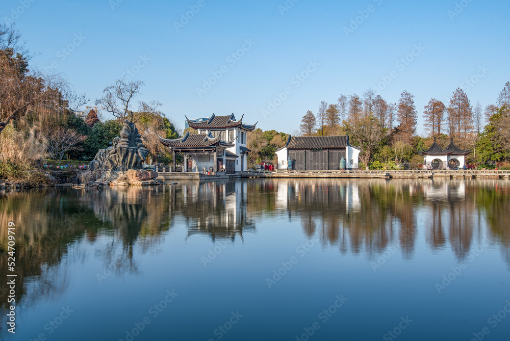 Aerial photography of Tianning Pagoda, Wenbi Pagoda, Hongmei Pavilion and Hongmei Park Scenic Spot in Changzhou City, Jiangsu Province, China