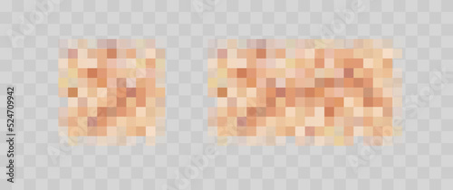 Censor blur effect texture set isolated on transparent background. Blurry pixel color censorship elements. Vector mosaic nude skin tone patterns