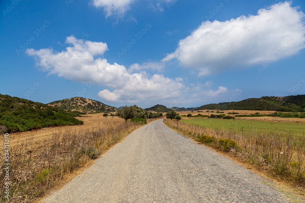 A view along a remote country road on the Karpass Peninsula on the Island of Cyprus