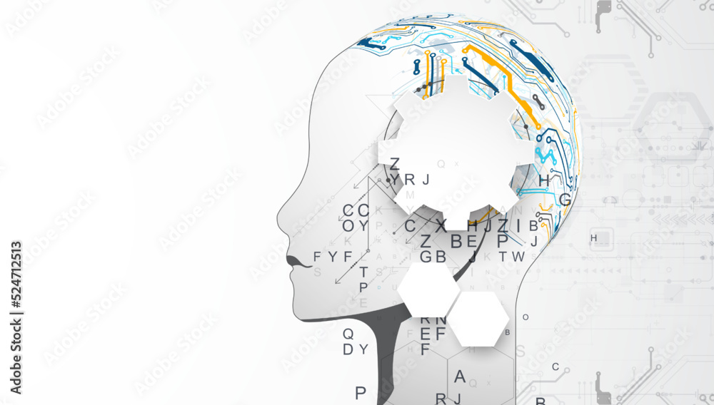 Artificial Intelligence. Technical background with a silhouette of a man. Big data concept. Machine cyber mind. Artificial Intelligence. Technical background with a silhouette of a man. Big data concept. Machine cyber mind.