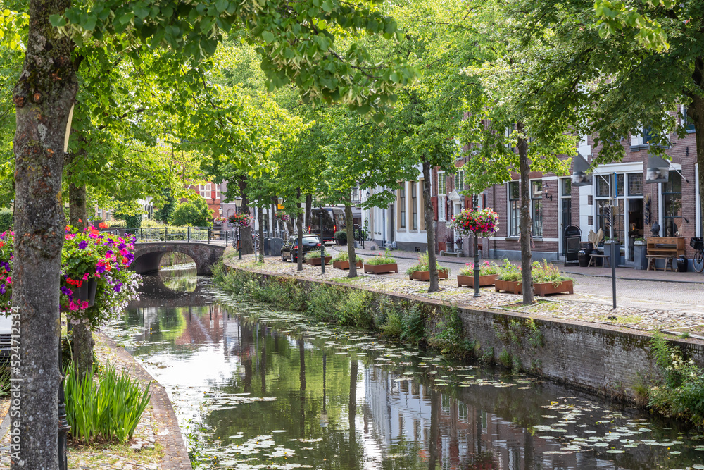 Narrow canal in the center of the Dutch medieval city of Amersfoort.