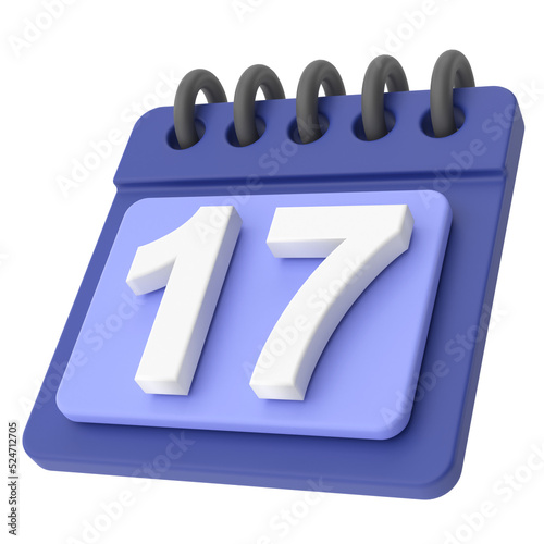 17th. seventeenth day of month. 3D calendar icon.