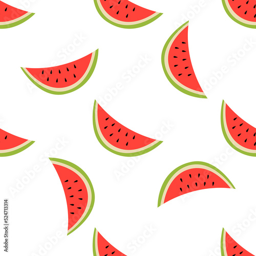 Fototapeta Naklejka Na Ścianę i Meble -  Seamless vector background with watermelons. Bright berry pattern. Pattern for fabric, postcards, wallpaper