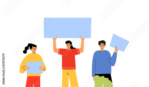 People with signs, posters in their hands. Protesters, crowd