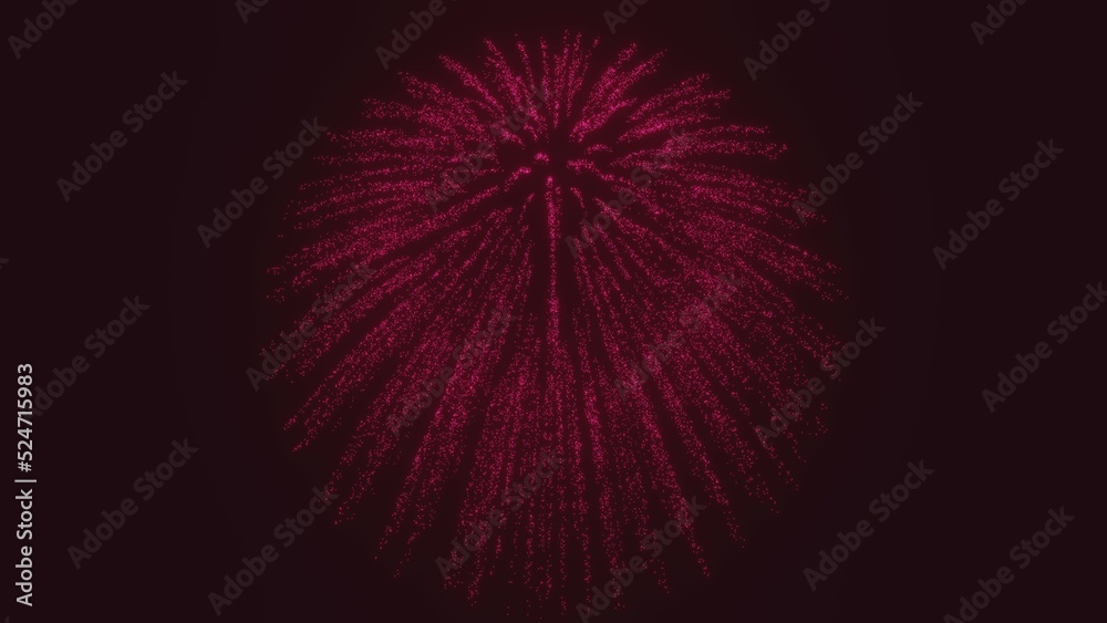 Magenta volley of fireworks on the dark isolated, 3D rendering