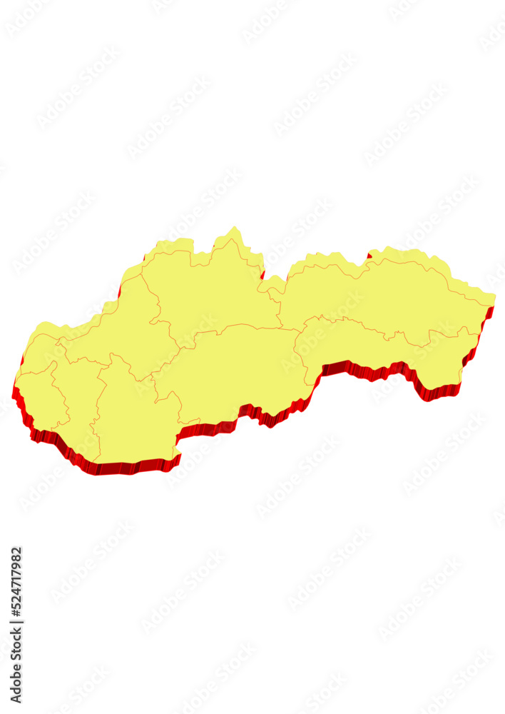 Illustration of the map of Slovakia with Unitary District, Region, Province, Municipality, Federal District, Division, Department, Commune Municipality, Canton Map 3D Illustration of the map of Slovakia with Unitary District, Region, Province, Municipality, Federal District, Division, Department, Commune Municipality, Canton Map 3D