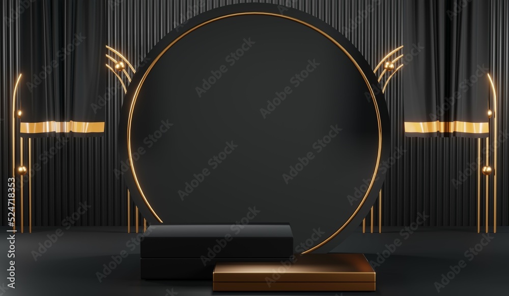3D rendering of blank product background for cream cosmetics Modern black podium background 3D rendering of blank product background for cream cosmetics Modern black podium background