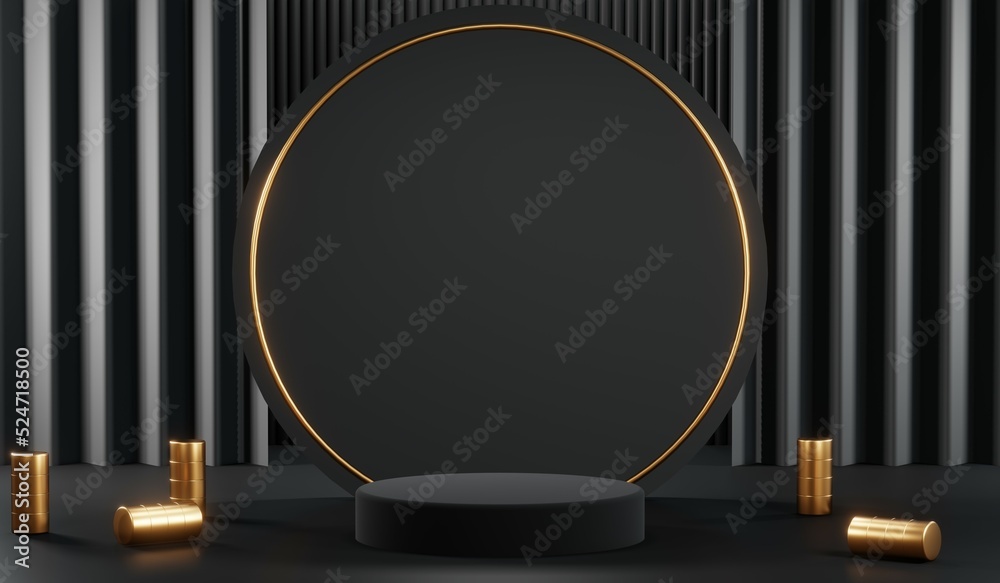 3D rendering of blank product background for cream cosmetics Modern black podium background 3D rendering of blank product background for cream cosmetics Modern black podium background
