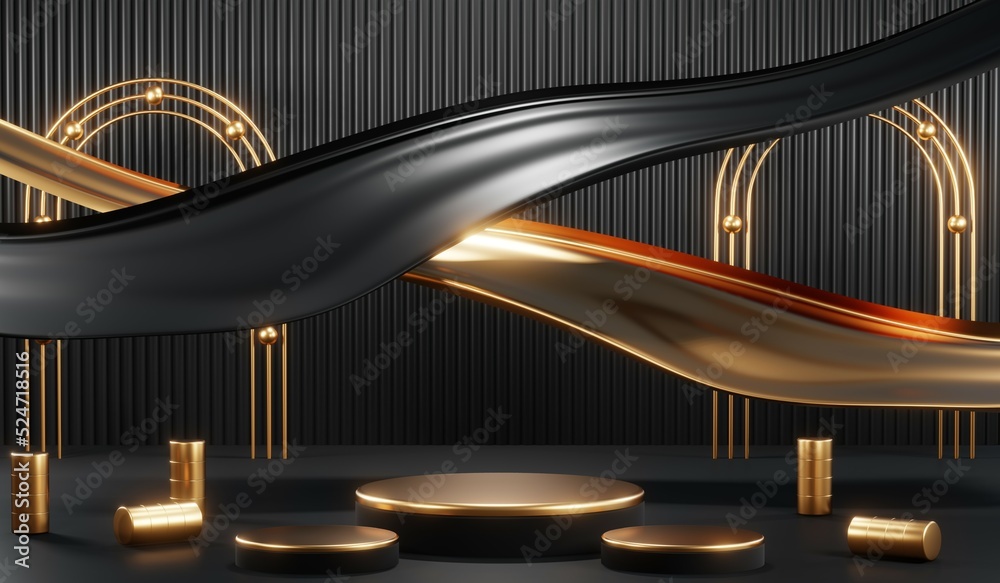 Obraz premium 3D rendering of blank product background for cream cosmetics Modern black podium background