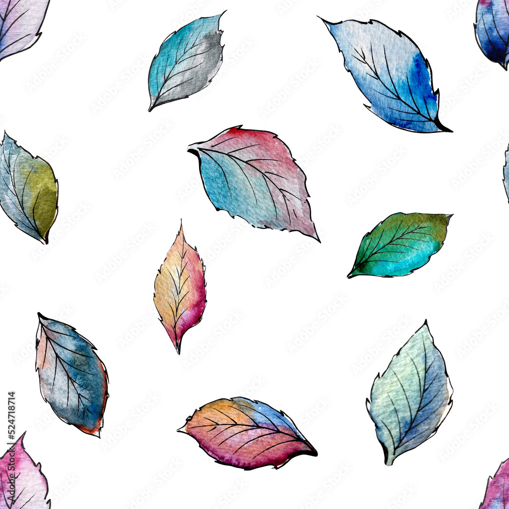 seamless pattern background with plants and leaves, plant leaves, autumn leaf fall