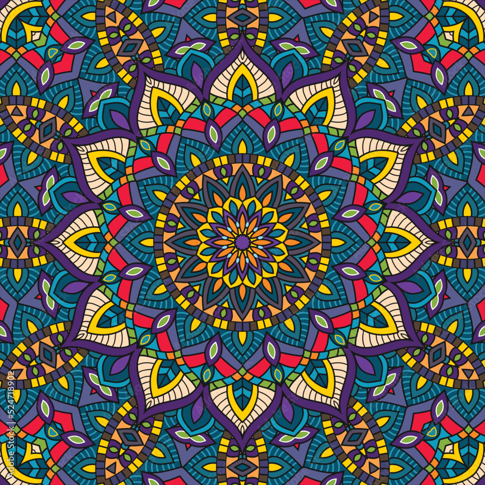 Abstract festive colorful floral vector ethnic tribal pattern and Doodle vintage Violet lace Doodle Ethnic Festive Abstract Vector Pattern	