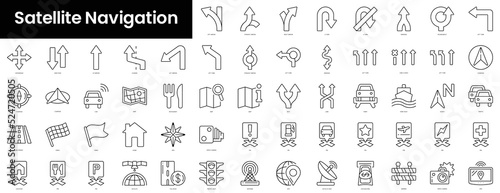 Set of outline satellite navigation icons. Minimalist thin linear web icon set. vector illustration.