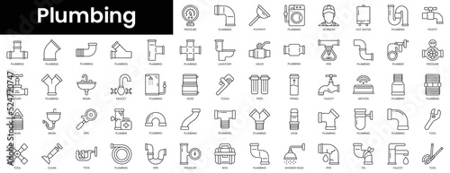 Set of outline plumbing icons. Minimalist thin linear web icon set. vector illustration.