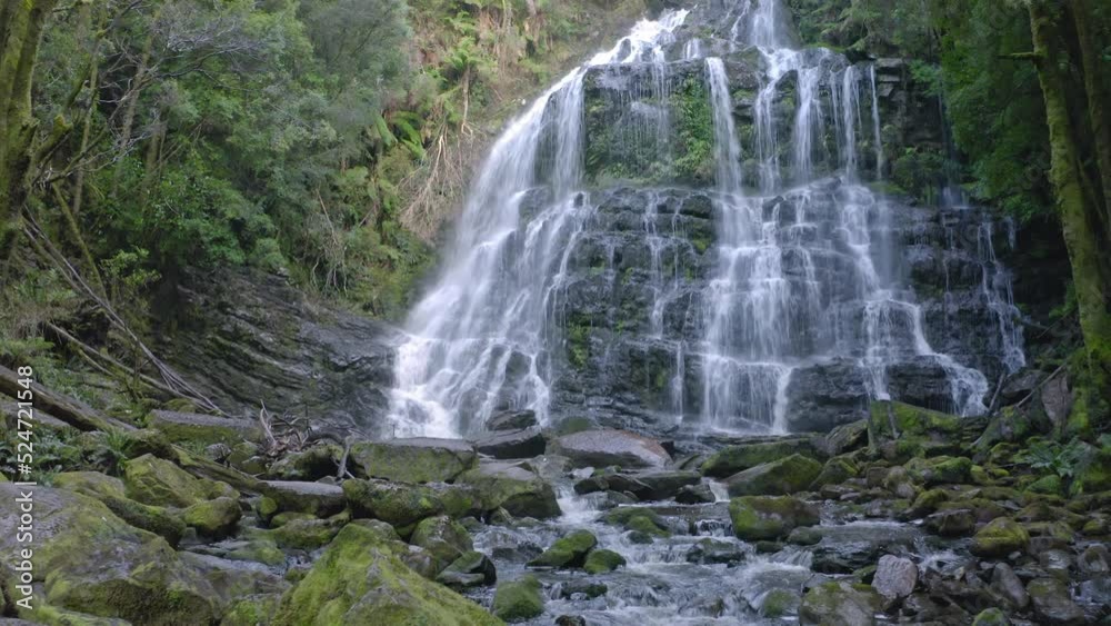 Tasmania cold climate nature. Nelson waterfall in mossy forest Tasmania cold climate nature. Nelson waterfall in mossy forest