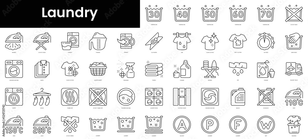 Set of outline laundry icons. Minimalist thin linear web icon set. vector illustration.