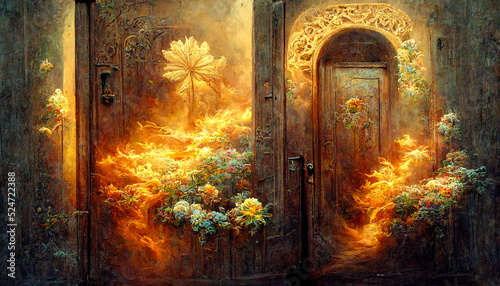 Ethereal summer flowers carved fire door