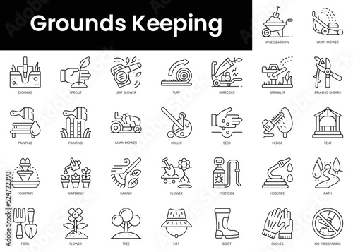 Set of outline grounds keeping icons. Minimalist thin linear web icon set. vector illustration.