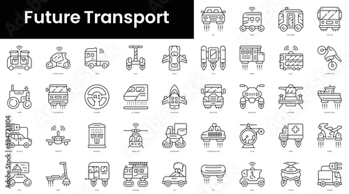Set of outline future transport icons. Minimalist thin linear web icon set. vector illustration.