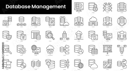 Set of outline database management icons. Minimalist thin linear web icon set. vector illustration. photo