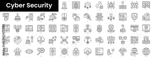 Set of outline cyber security icons. Minimalist thin linear web icon set. vector illustration.